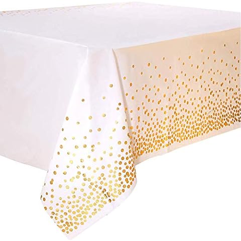 4 Stück Weiß und Gold Party Tischdecke Einweg für Rechteck Tisch, Gold Dot Confetti Geburtstag Tischdecke für Braut Shower, Jahrestag, Verlobung Cover