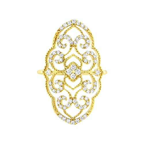 Haus of Brilliance 14K Yellow Gold 1/2 Cttw Round-Cut Diamond Art Deco Ring (H-I Color, SI1-SI2 Clarity) - Size 7