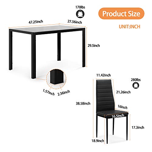 Meihua Kitchen Table and Chairs for 4 Dining Table Set for Small Space Black