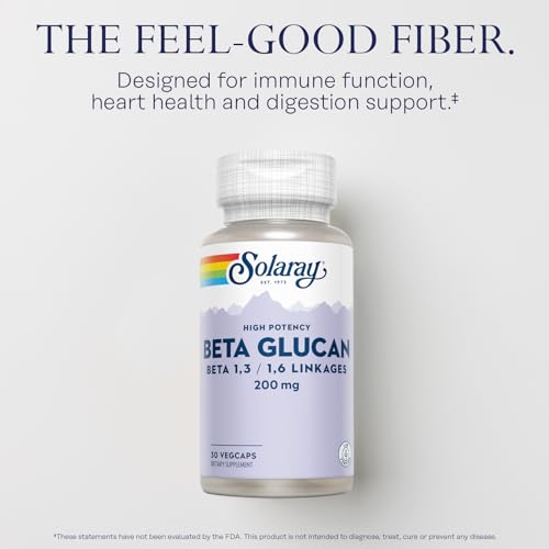 Image of SOLARAY Beta Glucan Supplements - Immune Support - Heart and Digestive Support with Beta Glucan Fiber from Baker's Yeast - High Potency, 60-Day Guarantee - 30 Servings, 30 VegCaps