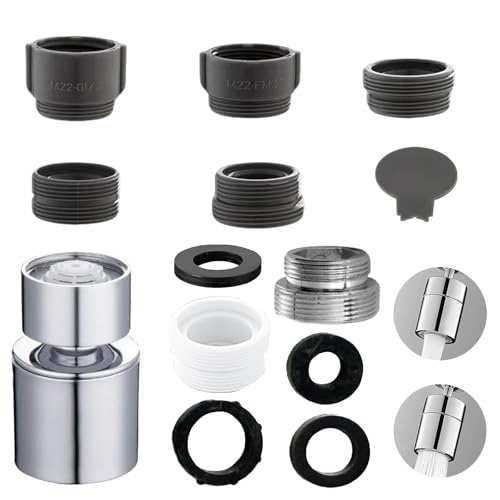 Dryxog Aérateur comprend 6 Embout Robinet Cuisine 2 Modes, Mousseur Robinet avec Aerateur, Mitigeur Evier Cuisine Tete de Rotative pour Robinets d'Évier de Cuisine (Adaptateur 18mm vers 22mm)