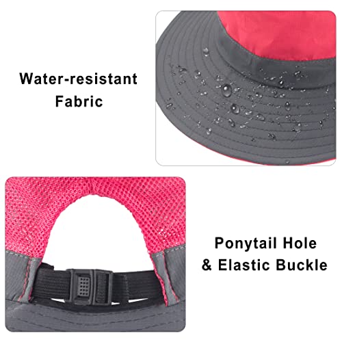 Mukeyo Toddle Child Kids Girl Summer Sun Hat Wide Brim Uv Protection Hats Foldable Ponytail Bucket Cap For Beach Fishing Watermelon Red #TOP3