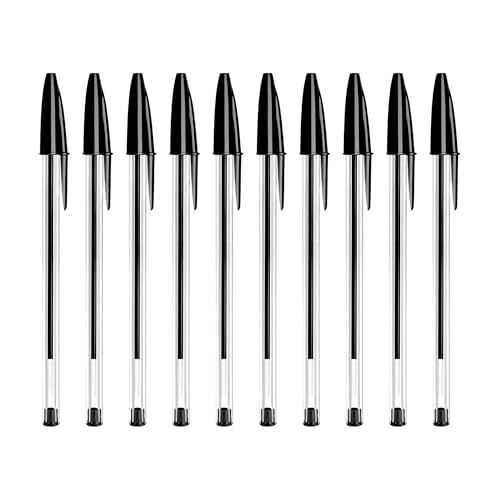SOMCO - Pack Of 10 Black Biro Ballpoint Pens - Medium Tip - Premium Pen With Ergonomic Design