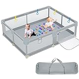 👶🏻【Sicher und stabil】Das äußere Reißverschlussdesign verhindert das Baby vor dem Herauskrabbeln. Jede Säulenbasis des Laufstalls für Kinder ist mit einem starken Saugnapf befestigt, der die Reibung erhöht, um die Stabilität zu erhalten.