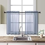 Dusty Blue Kitchen Curtains 36 Inch Length 2 Panels Rod Pocket Short Semi Sheer Linen Look Cafe Curtain Tiers for Bedroom Bathroom Small Windows Garage 30 by 36 Inches Long Country Blue Grey Gray