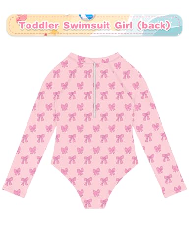 Toddler Swimsuit Girl Long Sleeve Baby Girls Bathing Suit One Piece Zipper Rash Guard UPF 502