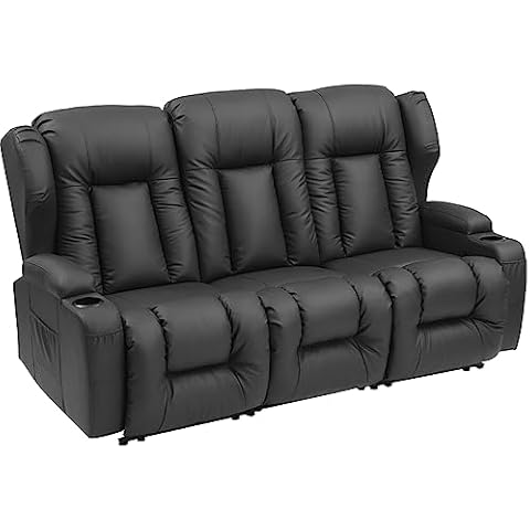 SAMERY RV Loveseat Recliner, Manual Large Reclining Loveseat Sofa with Console, 3 Seater Recliner Sofa Couch RV Theater Seats with Cup Holders, Side Pockets for Living Room Cover