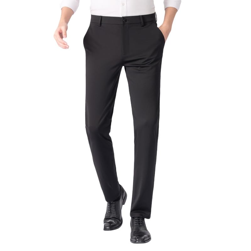 Men's Mulberry Silk Dress Pants, Lightweight Business Casual, Summer Elastic Waist