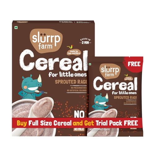 Image of Slurrp Farm No Added Sugar, No Salt, Sprouted Ragi Powder | 100% Natural Ragi Flour | Free Sprouted Ragi Cereal Trial Pack | 250g + Free 50g