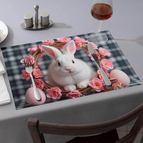 Set de table lapin de Pâques lavable avec fleurs et œufs pour repas de fête