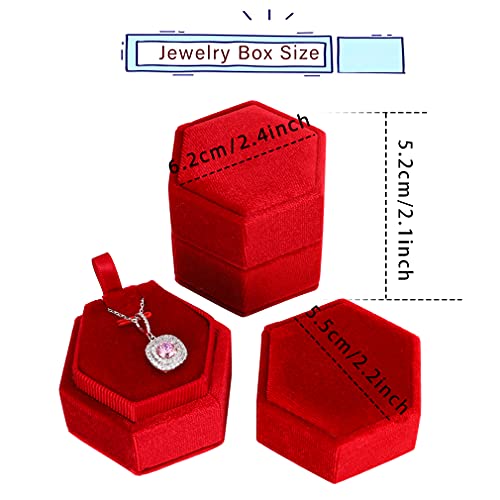 Isuperb 2Pcs Ring Box Velvet Pendant Box Vintage Hexagon Wedding Ceremony Jewelry Box Ring Holder Gift Case For Engagement Wedding Ceremony Birthday Christmas Photography (Red) #TOP6