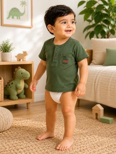 Image of BODYCARE Kids Inafant Placement Print Boys Round Neck Half Sleeves Cotton T-Shirt | Skin Friendly Regular Fit | Soft Breathable Fabric Comfortable & Durability | Pack of 1 | Mustard | Age 6-12 Months