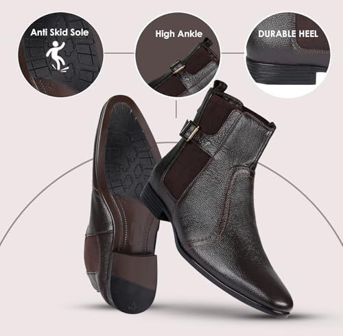 Image of Tanny Shoes Men's Genuine Leather Chelsea Zip Boots, Black For Casual Party Business banker Moccasins Slipon Style Comfortable Lightweight with TPR sole