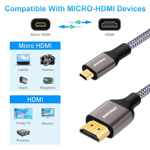 Cable Micro HDMI a HDMI 3M SOEYBAE con soporte 4K 60hz para conectar tableta a TV 2