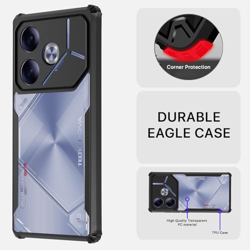 Image of Pikkme Crystal Clear Transparent Back | Ultra Hyrbid | Full Camera Protection | Raised Edge | Bumper Back Case for Tecno Pova 6 (Black)