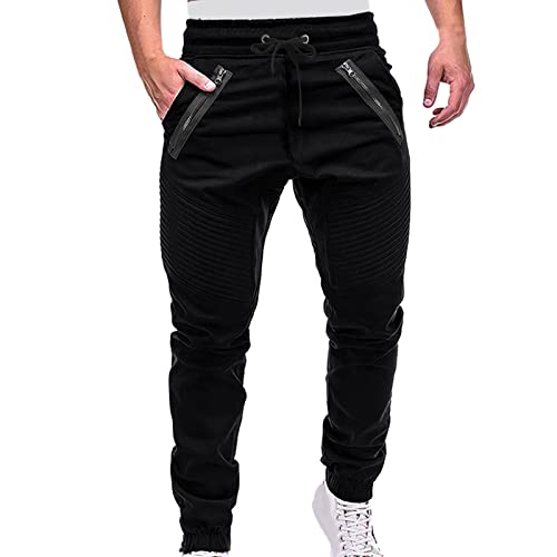 Pantaloni della tuta da uomo, pantaloni della tuta da jogging con tasche con cerniera, pantaloni casual, vestibilità atletica, pantaloni da palestra elasticizzati in vita con coulisse, comodi