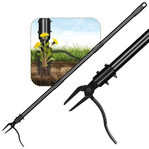 Weed Puller, Stand Up Weed Puller with 4-Claw Steel Head, Long Handle Weed Remover Hand Weeder Tool Remove Root Weeds Without Bending or Kneeling for Lawn and Garden (50 inches)