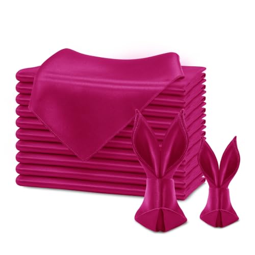 KKJIAF 12 Pcs Hot Pink Silky Satin Napkins 17" x 17" for Wedding Party