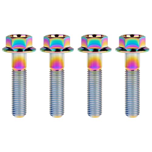 Image of Ti Screws M10 x 20 25 30 35 40 45 50 55 60 65 70 75 80 90 100mm 1.25 Pitch Titanium Flange Hex Bolt Pack of 4 (Rainbow, M10x45mm)
