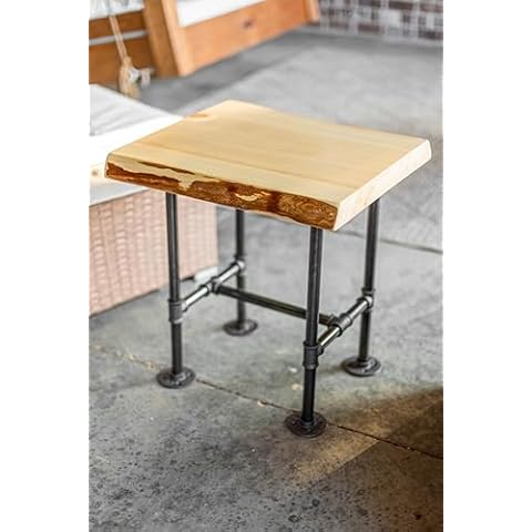 SRLWerks Industrial Pipe and Wood End Table Live Edge Rustic — Living Room Furniture — Handcrafted End Tables — Vintage Side Tables — Living Room End Tables (Natural) Cover