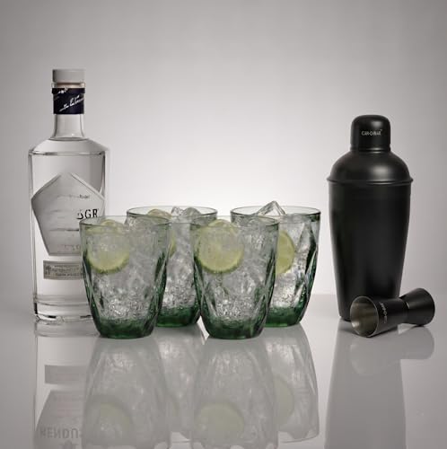 Image of Car-O-Bar Black Bar Set with Glasses Gift Set | 7 Pieces Bartender Kit:Cocktail Shaker, Jigger,Ice Tong, Set of 4 Cocktail Glasses