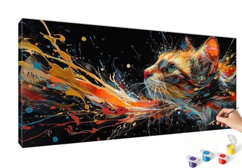 Pintar por numeros gato de colores manualidades adultos para relajarse pintando en casa