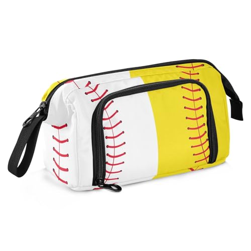 Image of Baseball Softball Big Capacity Pencil Pen Case Large Pencil Pouch | Portable Multi Compartment Zipper Pencil Bags Stationery Storage for Men Women College Office