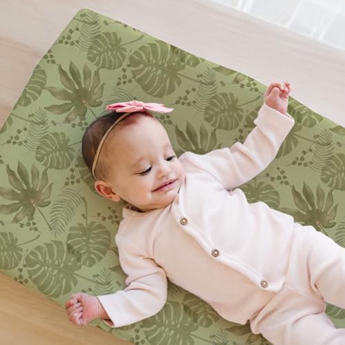 Image of BROLEX Changing Pad Covers for Baby: Boy Girls Ultra Stretchy Soft 2 Pack, Giraffe Foliage