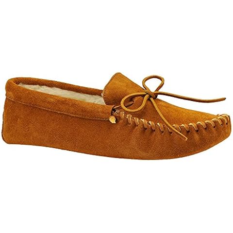 Minnetonka Men's Pile Lined Soft Leather Sole, Brown, 9 M US Cover