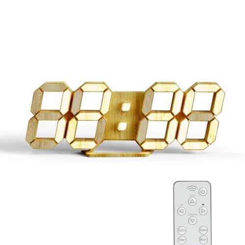 KOSUMOSU デジタル時計 LED置き時計 壁掛け時計 明るさ調整可能な9.7インチ木目時計 リモコン付き 時間表示(12/24時間)/日付/温度(℃/℉) アラーム機能ACD-210WD…