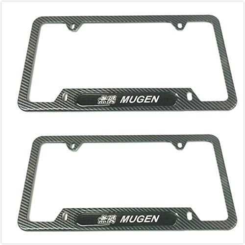 Mesport Carbon Fiber Style Stainless Steel Rust Free Mugen Civic License Plate Cover Frames Holder with Screws Caps (2)