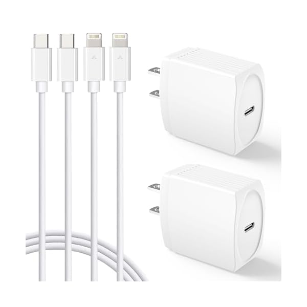 20W USB C Fast Charger 10 FT Compatible with iPhone 14 13 12 11 XS XR X 8 iPad, 2 Pack PD Wall Charger Block with 10FT Long Type C Lightning Cable (White)