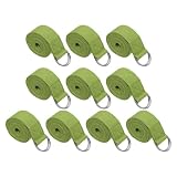 PATIKIL Yoga Strap for Stretching 6 Feet, 10Pcs Cotton Yoga Belt with Adjustable Metal D-Ring Buckle Stretch Bands for Fitness Pilates, Dark Green