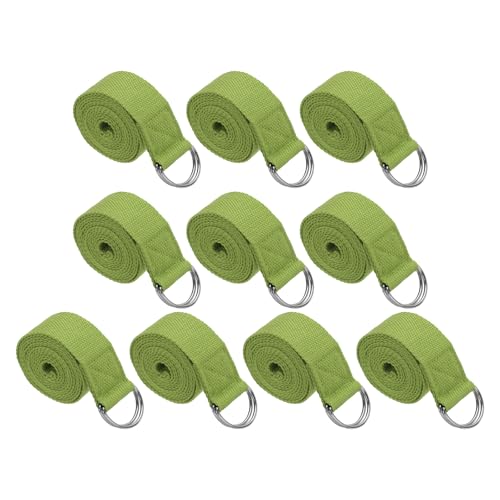 PATIKIL 10 Piezas Correa De Yoga Para Estiramiento 6 Pies Ajustable Verde | Cinturón De Yoga De Algodón Con Hebilla De Anillo En D Metálico, Bandas De Estiramiento Para Fitness Pilates