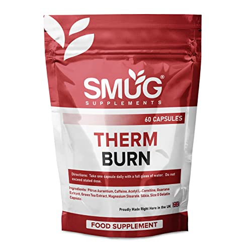 SMUG Supplements Therm Burn Capsules - High Strength Fat Burner and Weight Loss Pills - Includes Caffeine, Green Tea, L-Carnitine and Guarana Extract - Made in Britain
