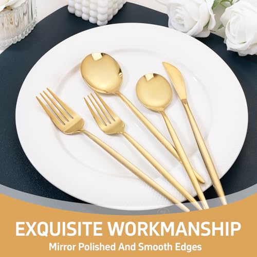 NOCCUR 20-Piece Gold Silverware Set for 4 - Stainless Steel Gold Flatware Set Include Knives, Spoons and Forks - Mirror Polished for Home/Party/Birthday/Picnic — view 4