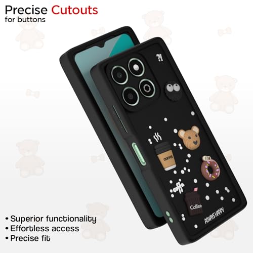 Image of Pikkme Back Cover for Honor X6b | Cute Fun Cartoon 3D Bear Silicone Full Body Protection Bumper Case (Black)