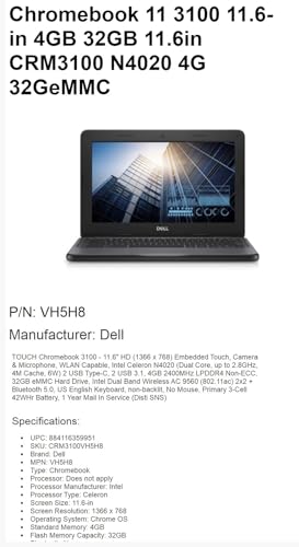 Image of Dell Chromebook 11 3100 2-in-1 Celeron N4000 2.6 GHz 4GB 32GB eMMC AC BT WC 11.6 inch HD MT Chrome OS