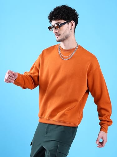 Image of The Indian Garage Co Men Oversized Solid Crew Neck Overhead Sweatshirt