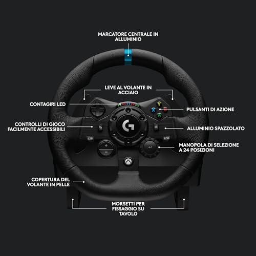 G923 - Volante da corsa e pedali, ritorno di forza dinamico TRUEFORCE, vera pelle + Driving Force Shifter - Xbox X|S, Xbox One, PC, Mac - Nero - Controller - Immagine 4