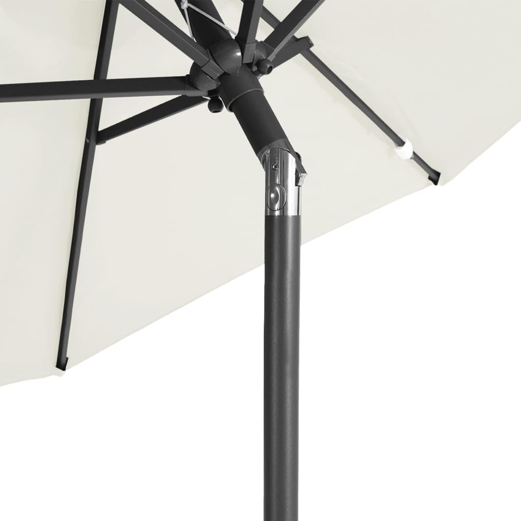 Homgoday Parasol przeciwsłoneczny ze stalowym masztem, parasol ogrodowy, na plażę, z korbą, ochrona przed promieniowaniem UV, uchylny, na taras, balkon, biały, 225 x 225 x 212 cm