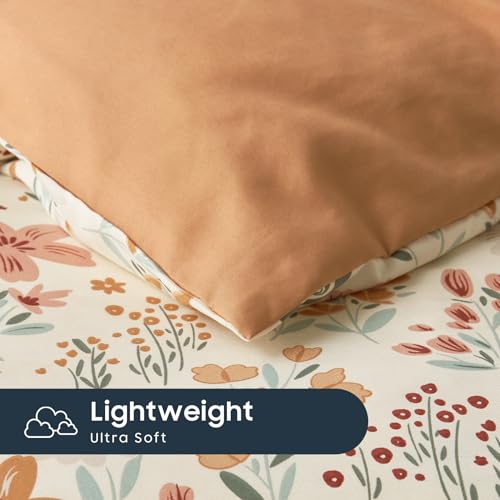 Image of Wake In Cloud - Floral Comforter Set, Botanical Flower Cottagecore Shabby Chic Aesthetic for Women Teen Girls, Soft Lightweight Dorm Bedding, 3 Pieces, Orange Cream, Twin /Twin XL Size