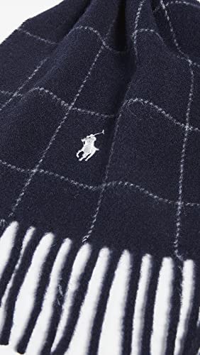 Polo Ralph Lauren Men's Reversible Windowpane Scarf, Hunter Navy, Blue, Plaid, One Size #TOP2