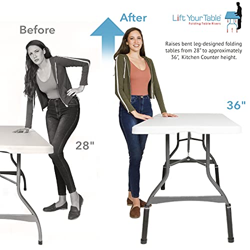 Lift Your Table® Folding Table Risers, Made In The Usa, Easy-To-Use Bent Leg Folding Table Extensions, Counter Height (Original Foot), Raises Folding Tables 8” Inches. Durable, Sturdy. Set Of 4, Black #TOP4