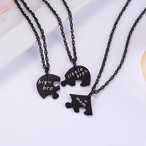 Ralukiia 3PCs Mother and Son Heart Puzzle Piece Necklace Set, Gifts for Mom from Sons, Big Bro Little Bro Family Jewelry4