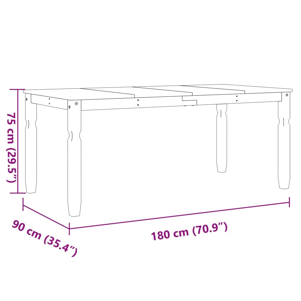 vidaXL Mesa de Comedor Corona Madera Maciza de Pino 180x90x75 cm, Mesa de Cocina, Muebles de Comedor, Mesa de Comedor de Granja, Mesa de Restaurante