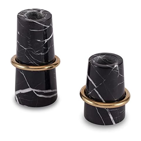 JIMEI Luxurious Marble Candle Holders Black Candlestick Holders, Set of 2 for 3/4" Taper Candles, Black and Brass Gold, Modern Candle Holders for Table Centerpiece Wedding Home Decor Cover