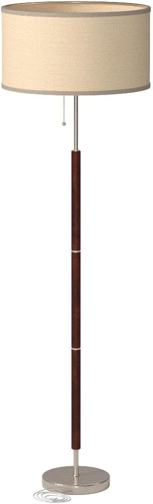 Brightech Carter LED Floor Lamp, Drum Shade with Walnut Wood Finish, Great Living Room Decor, Mid-Century Light for Living Rooms & Offices, Mid Century Modern Lamp for Bedroom