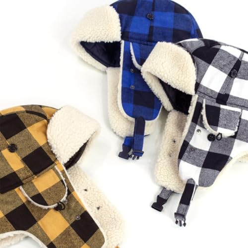 Image of Buffalo Plaid Winter Trapper Hat, Sherpa Lined Ear Flap Hunting Cap Men