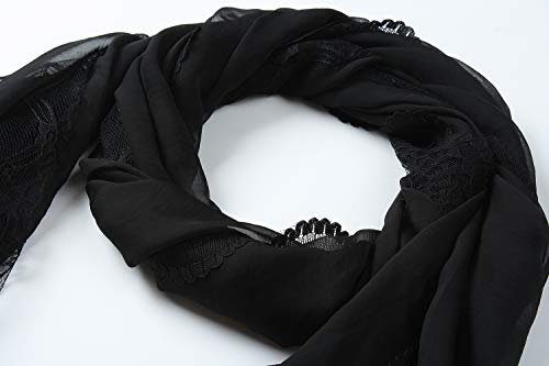 Corciova Black Chiffon Long Women Lace Scarf Lightweight Hunter Pashmina Shawl #TOP1
